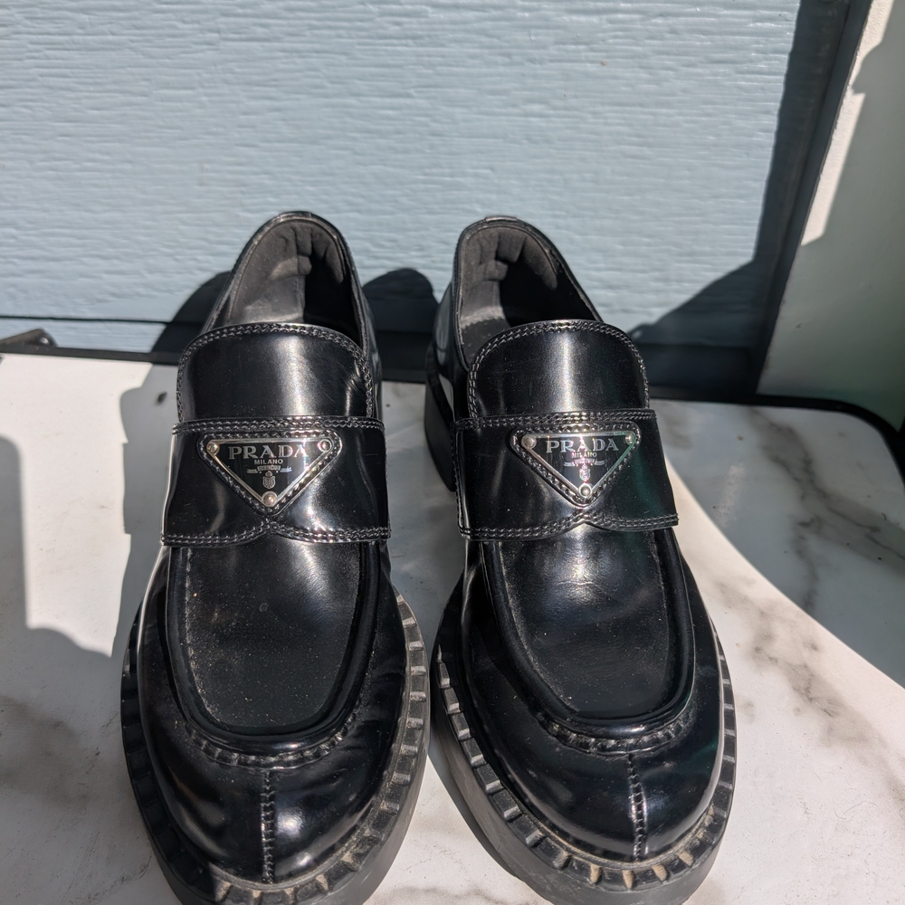 Prada Women's Glossy Black Slip-On Loafers